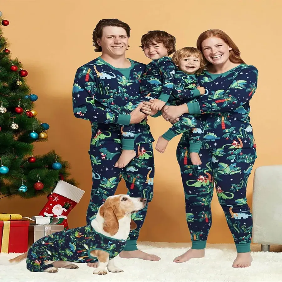 Christmas Dinosaur Patterned Family Matching Pajamas Sets