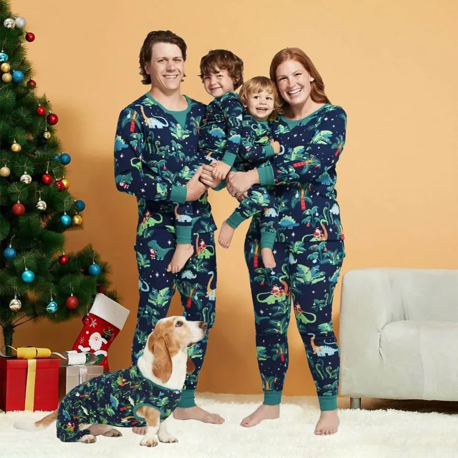 Christmas Dinosaur Patterned Family Matching Pajamas Sets