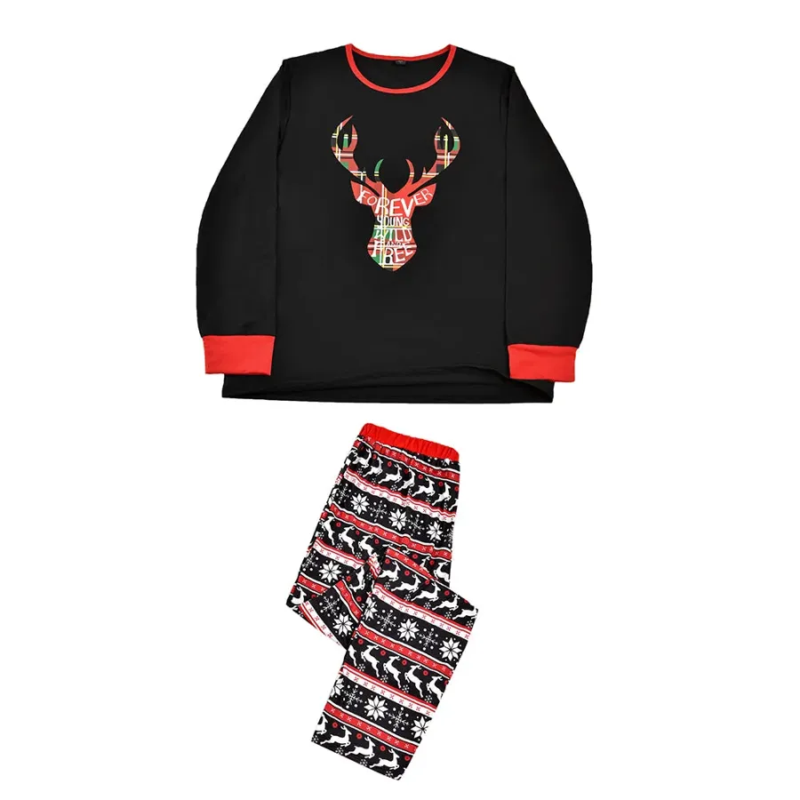 Christmas Deer Head Print Parent-child Pajamas Set