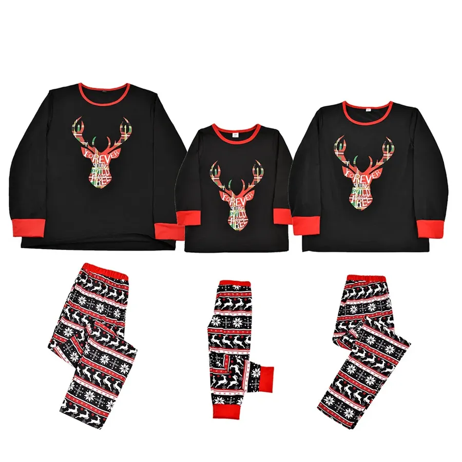 Christmas Deer Head Print Parent-child Pajamas Set