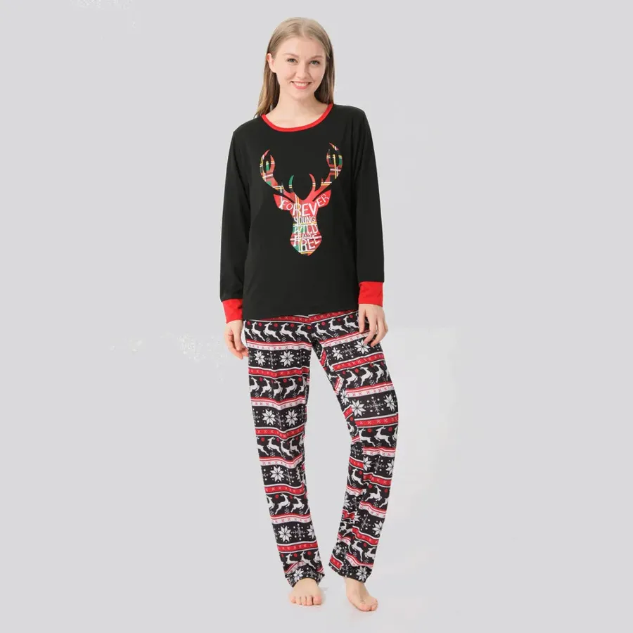 Christmas Deer Head Print Parent-child Pajamas Set