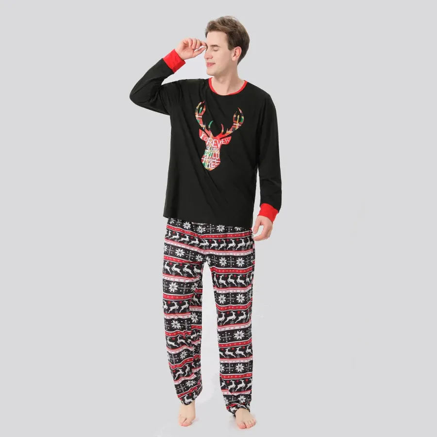 Christmas Deer Head Print Parent-child Pajamas Set