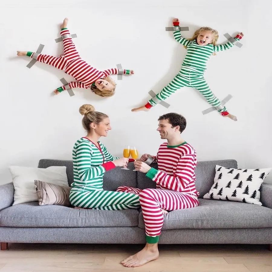 Stripe Christmas Family Pajamas 2-Piece Set