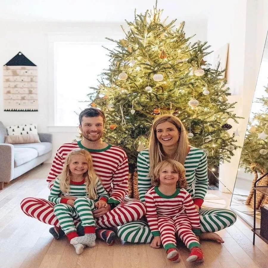 Stripe Christmas Family Pajamas 2-Piece Set