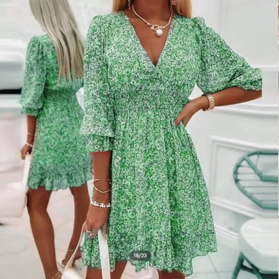 Puff Sleeve Mid Waist Floral Dress