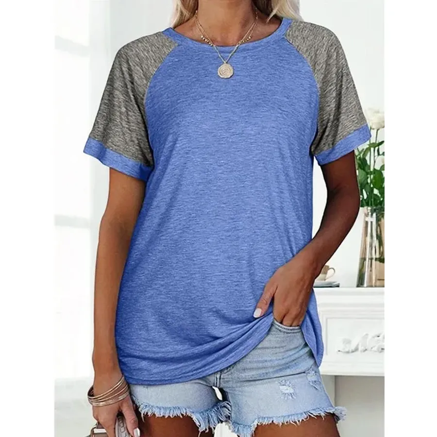 Loose Round Neck Raglan Sleeve Contrast T-shirt