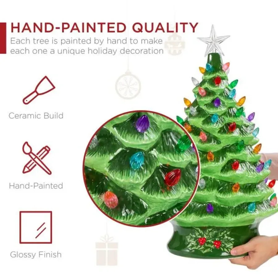 Christmas-lit Ceramic Christmas Tree Battery Powered w Led Light Timer