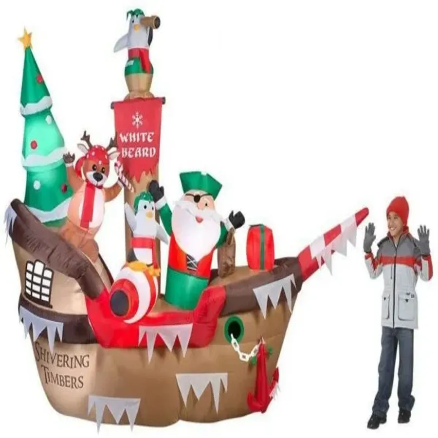 Christmas - 8 Ft H Inflatable Giant Christmas Pirate Ship Scene