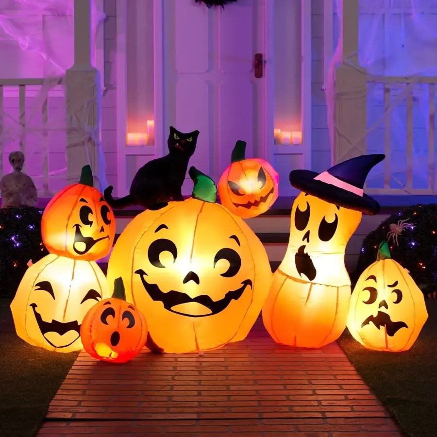 Pumpkins with Black Cat Halloween Inflatable (7 pcs)