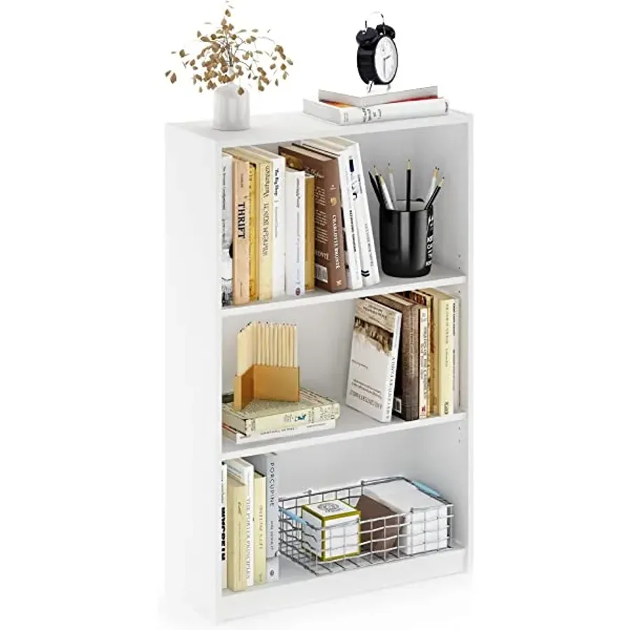 Simple Home 3-Tier Adjustable Shelf Bookcase | White