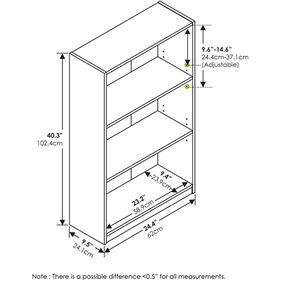 Simple Home 3-Tier Adjustable Shelf Bookcase | White