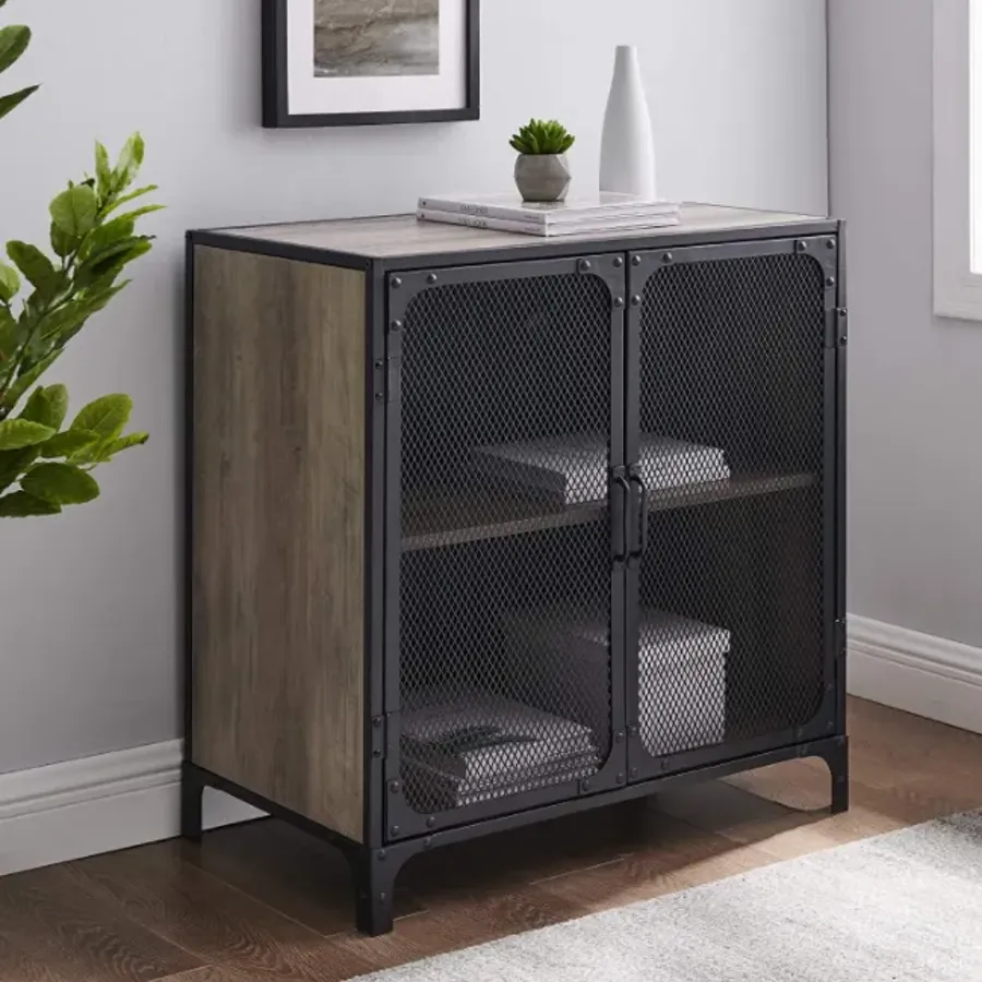 Industrial Metal Mesh Storage Cabinet - Grey Wash