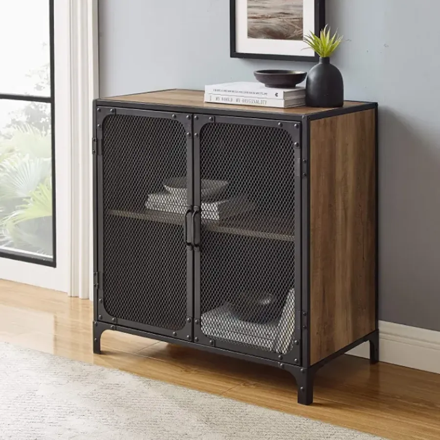 Industrial Metal Mesh Storage Cabinet - Grey Wash