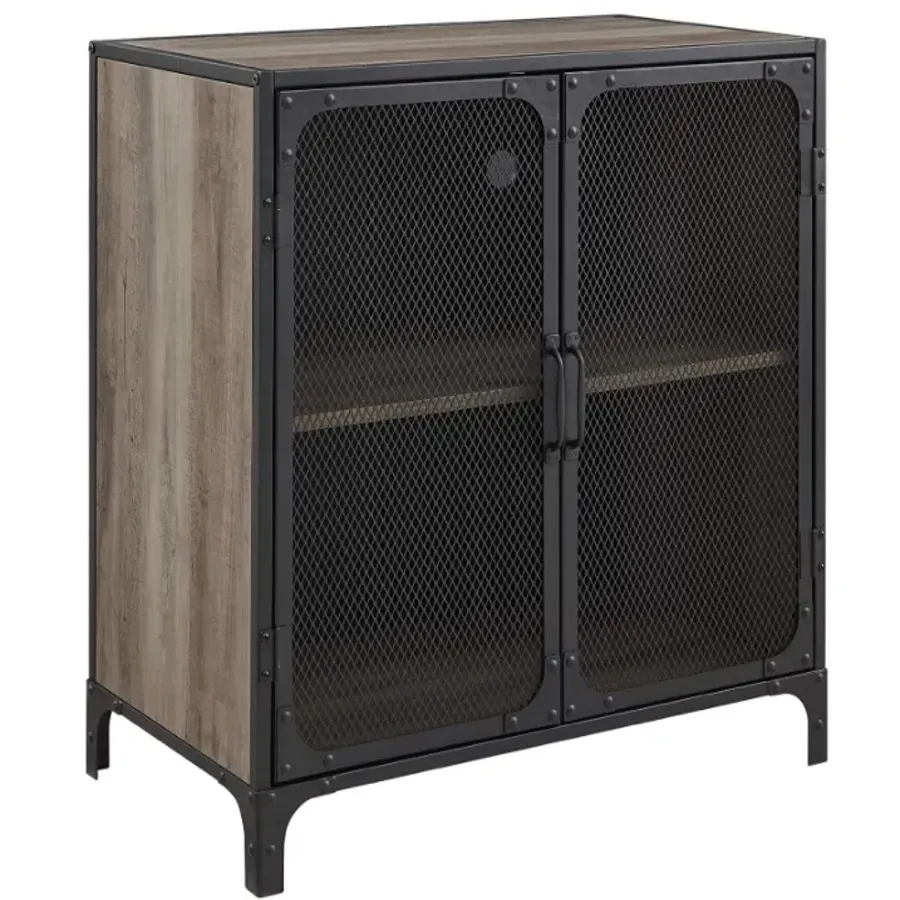 Industrial Metal Mesh Storage Cabinet - Grey Wash