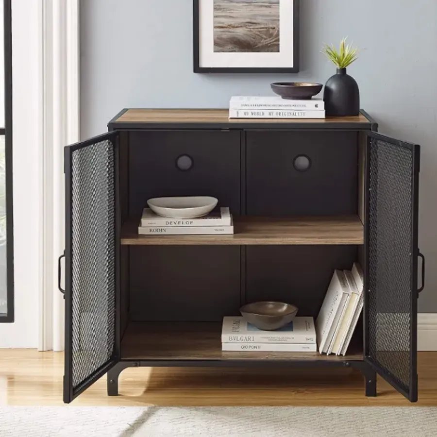 Industrial Metal Mesh Storage Cabinet - Grey Wash