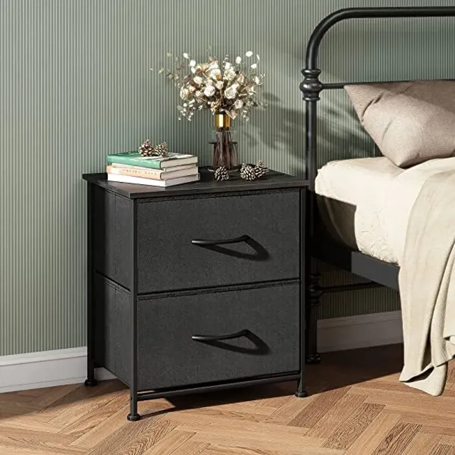 Nightstand with 2 Fabric Drawers - Charcoal Gray