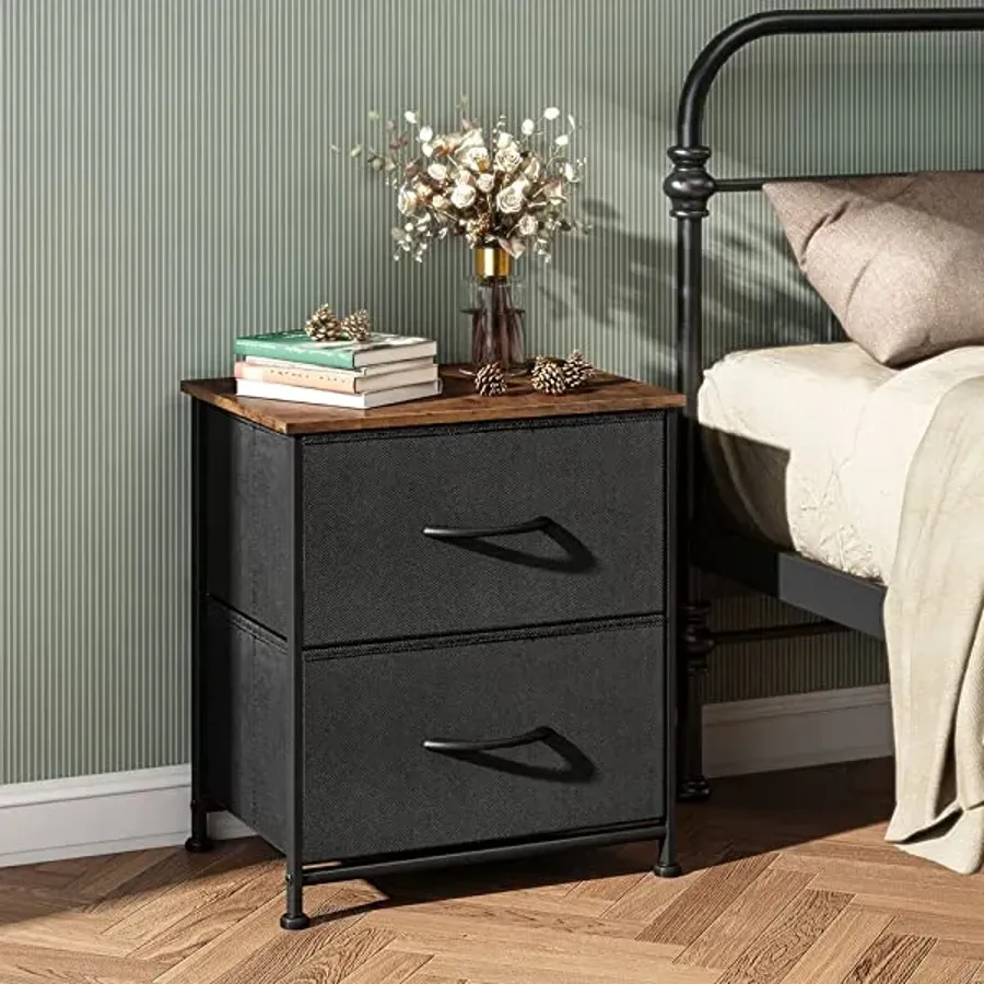 Nightstand with 2 Fabric Drawers - Charcoal Gray