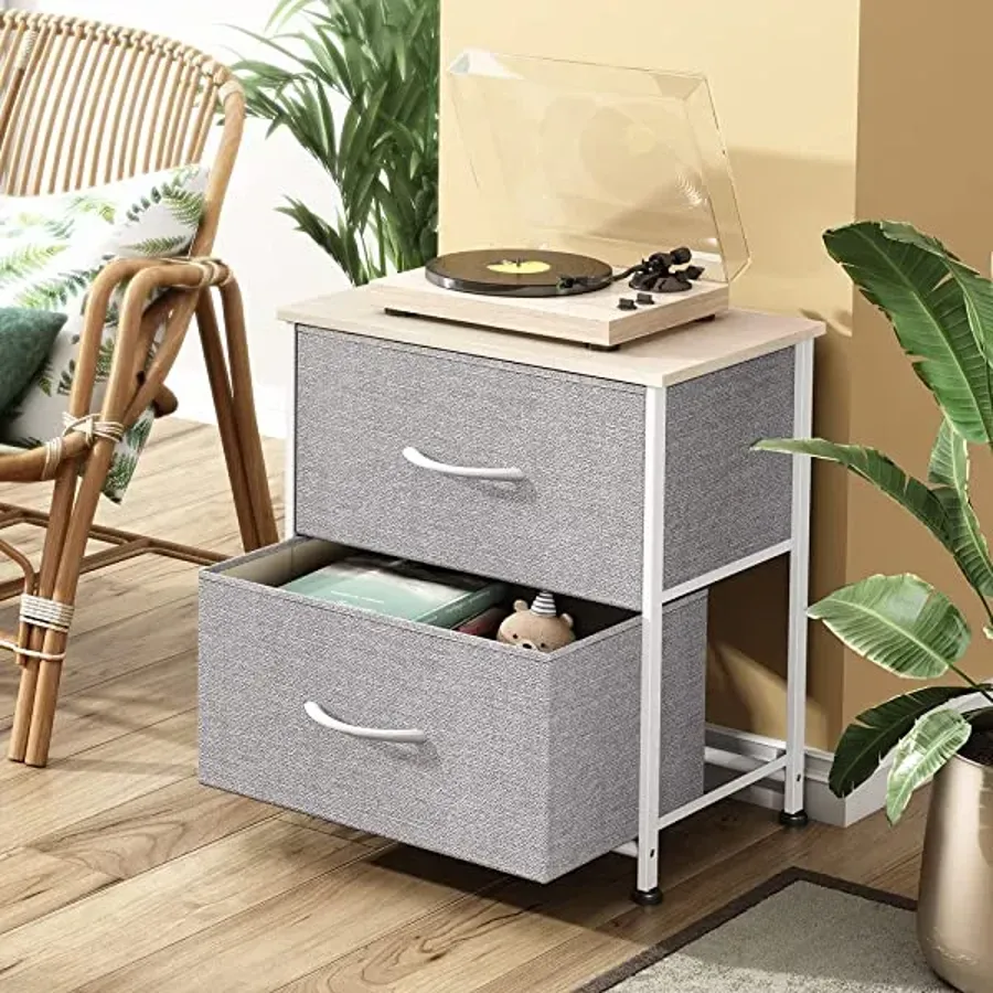 Nightstand with 2 Fabric Drawers - Charcoal Gray