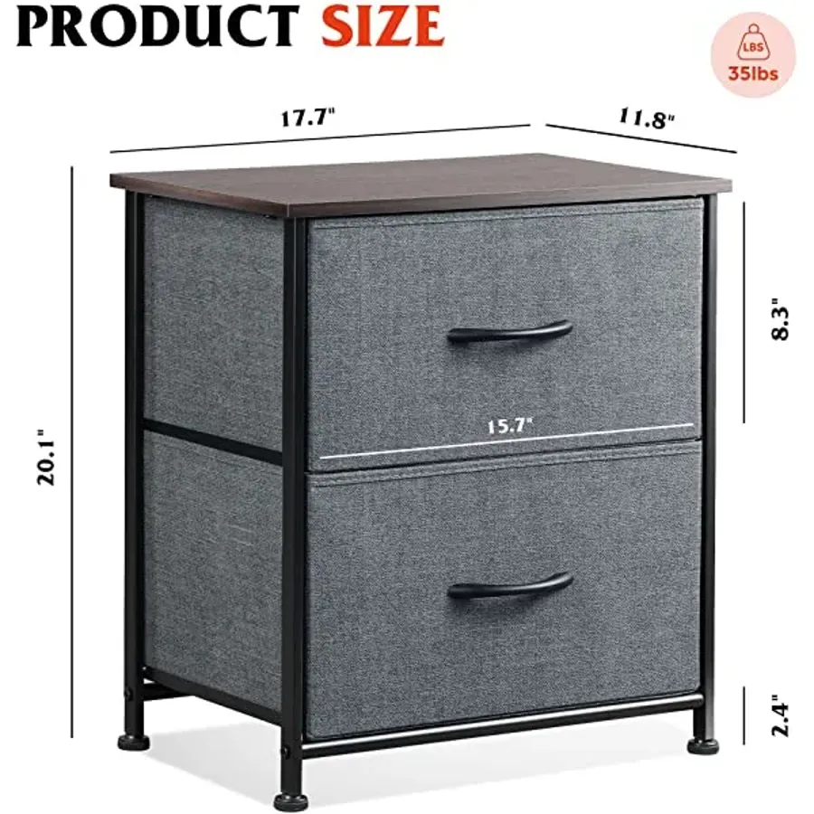 Nightstand with 2 Fabric Drawers - Charcoal Gray