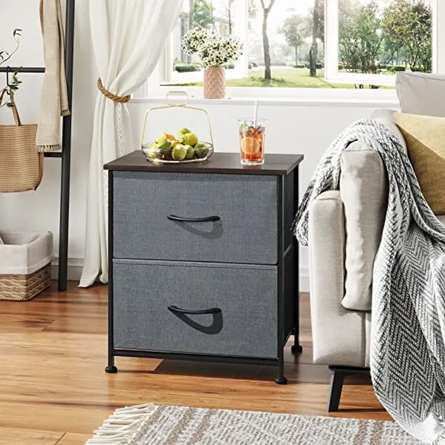 Nightstand with 2 Fabric Drawers - Charcoal Gray