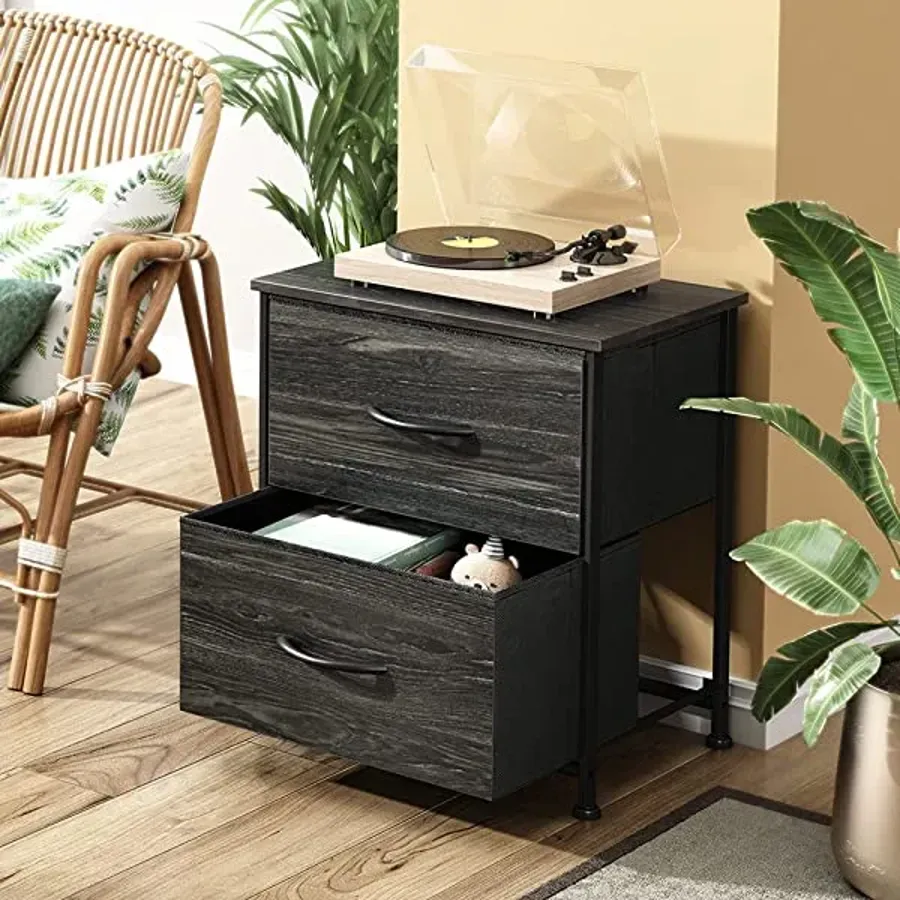 Nightstand with 2 Fabric Drawers - Charcoal Gray