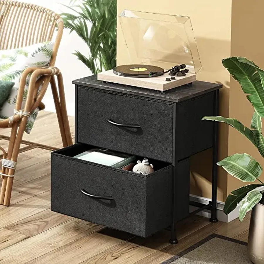 Nightstand with 2 Fabric Drawers - Charcoal Gray