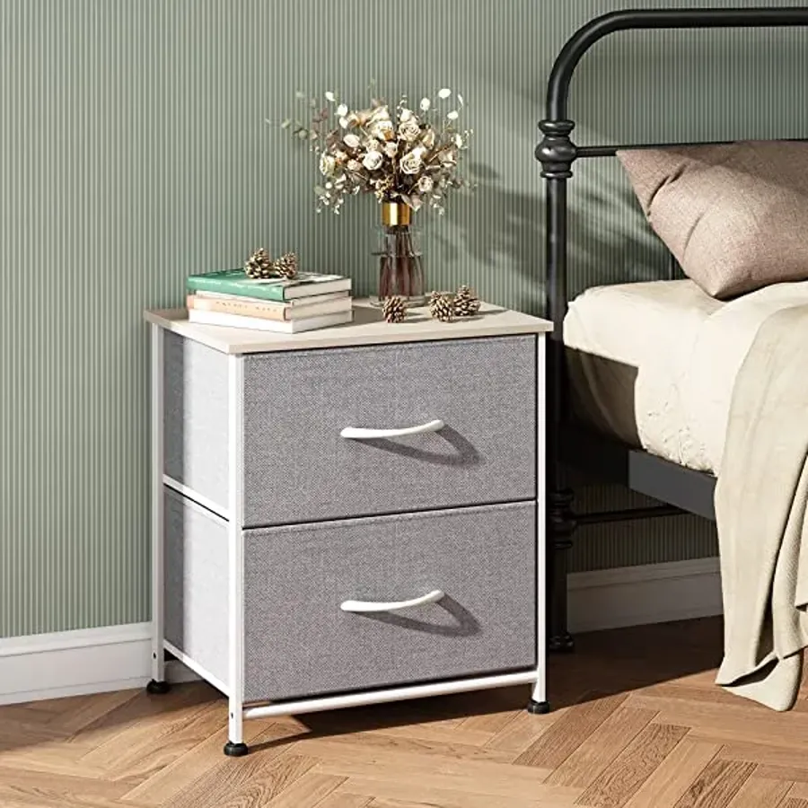 Nightstand with 2 Fabric Drawers - Charcoal Gray