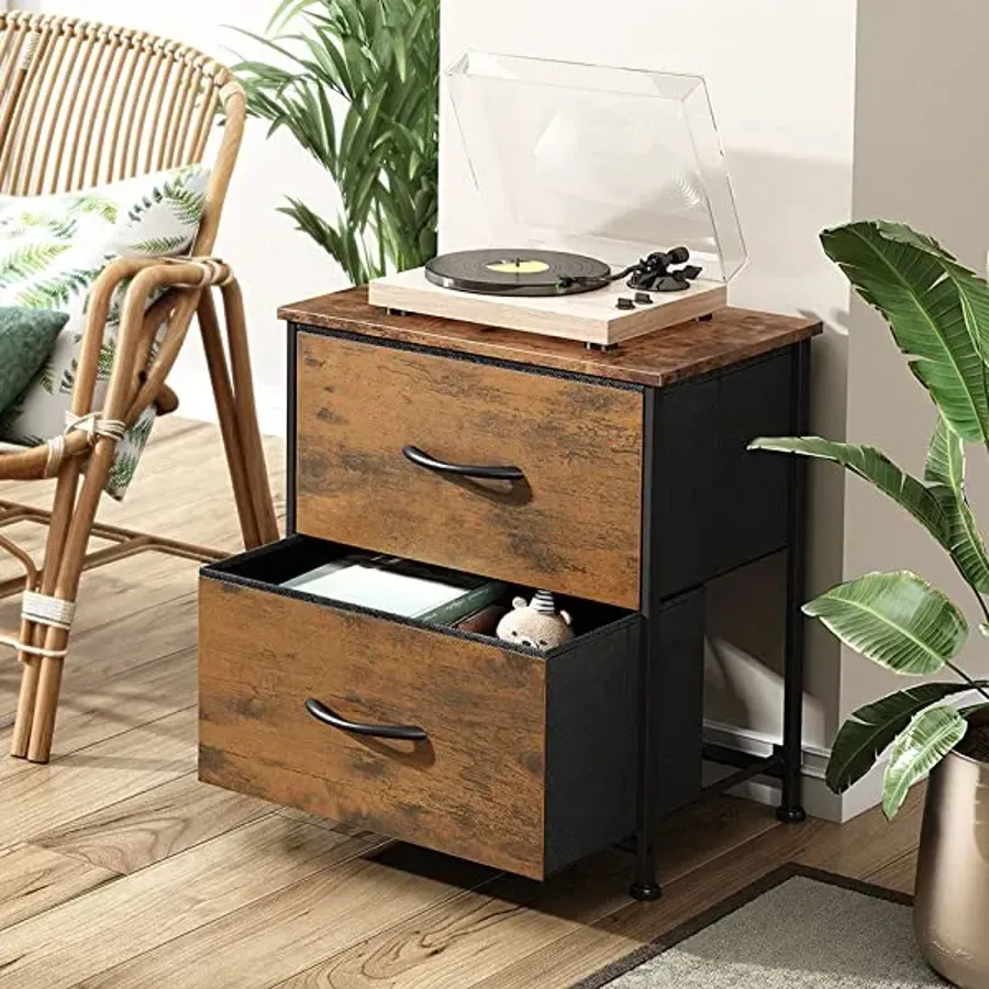 Nightstand with 2 Fabric Drawers - Charcoal Gray