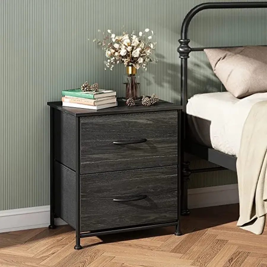 Nightstand with 2 Fabric Drawers - Charcoal Gray