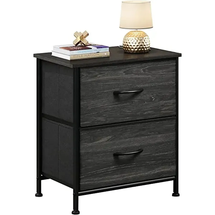 Nightstand with 2 Fabric Drawers - Charcoal Gray