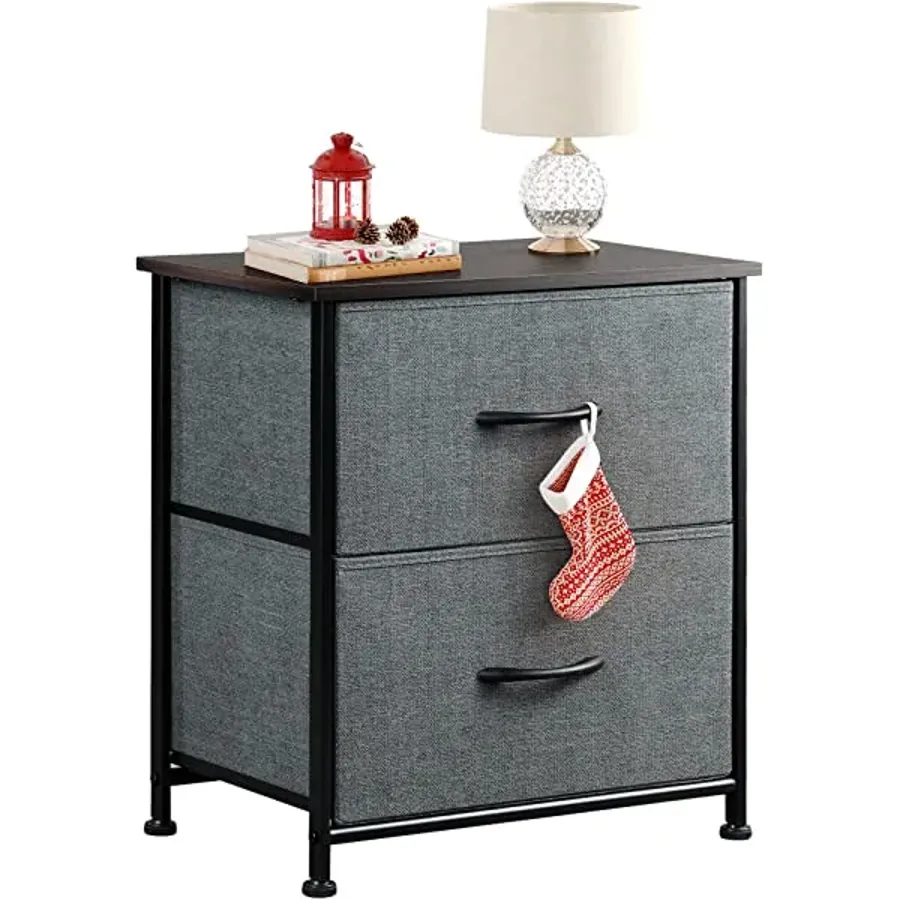 Nightstand with 2 Fabric Drawers - Charcoal Gray