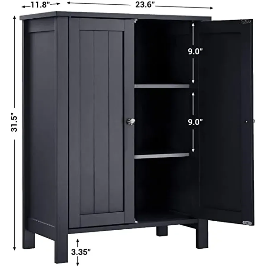 Bathroom Floor Storage Cabinet with Double Door Adjustable Shelf