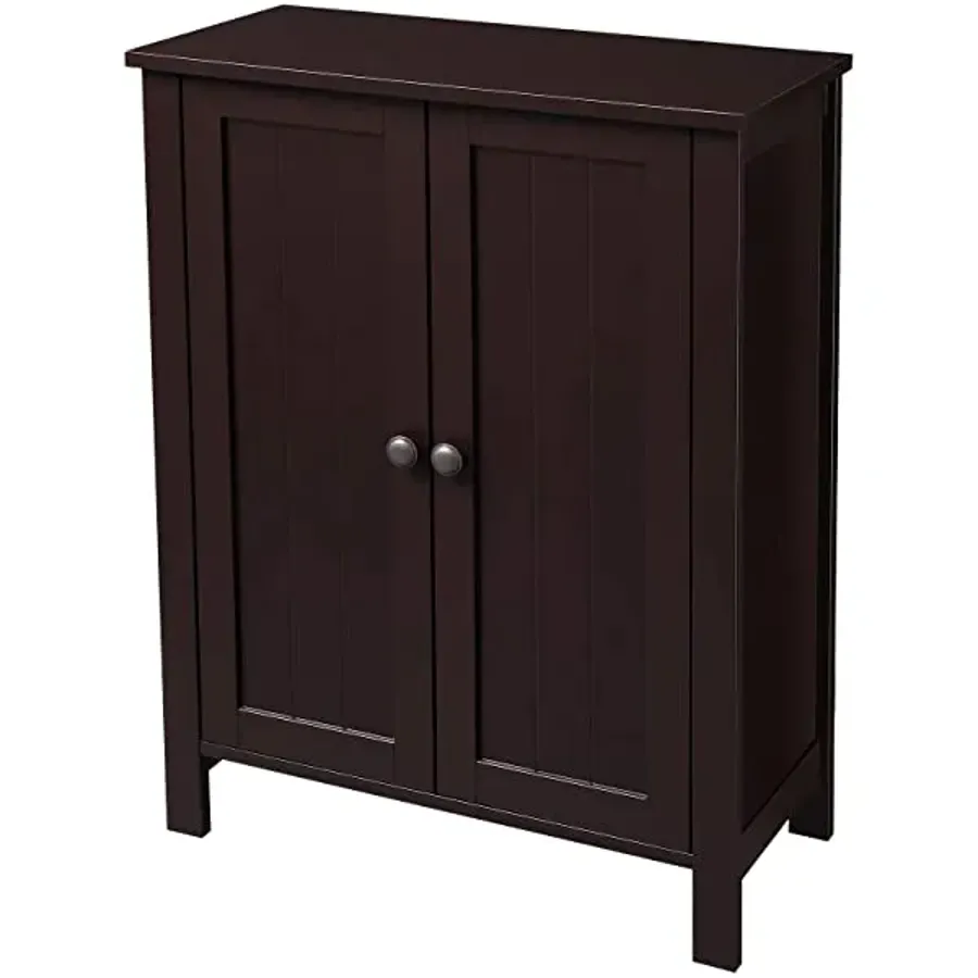 Bathroom Floor Storage Cabinet with Double Door Adjustable Shelf