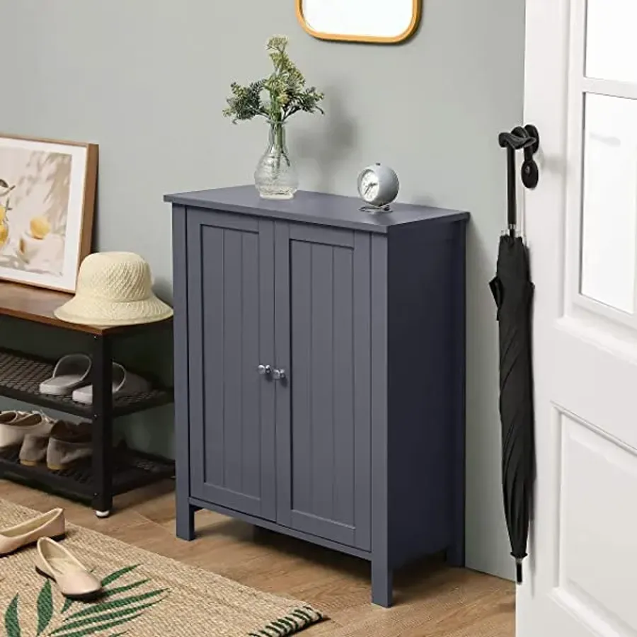 Bathroom Floor Storage Cabinet with Double Door Adjustable Shelf