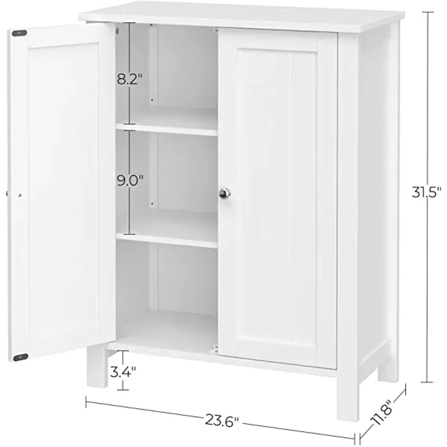 Bathroom Floor Storage Cabinet with Double Door Adjustable Shelf