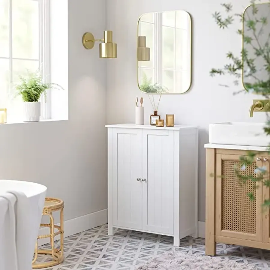 Bathroom Floor Storage Cabinet with Double Door Adjustable Shelf