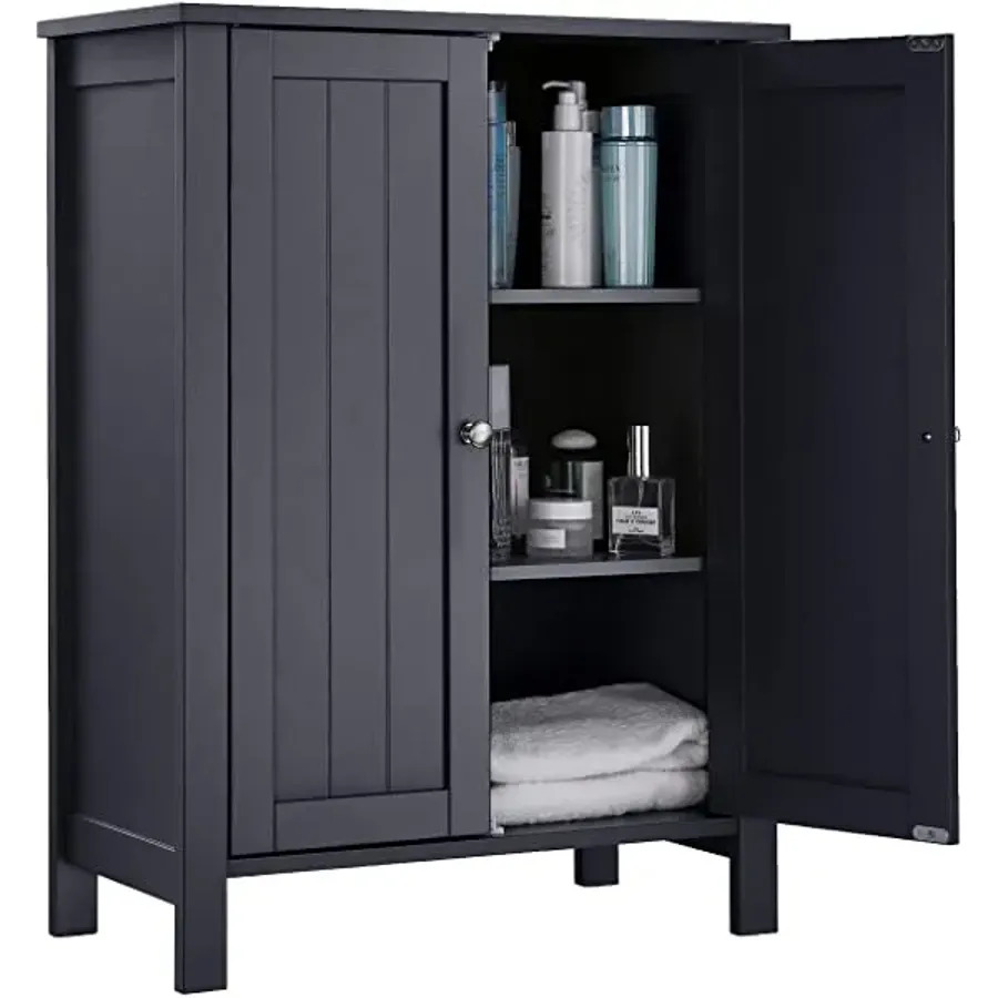 Bathroom Floor Storage Cabinet with Double Door Adjustable Shelf