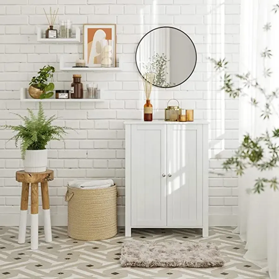 Bathroom Floor Storage Cabinet with Double Door Adjustable Shelf