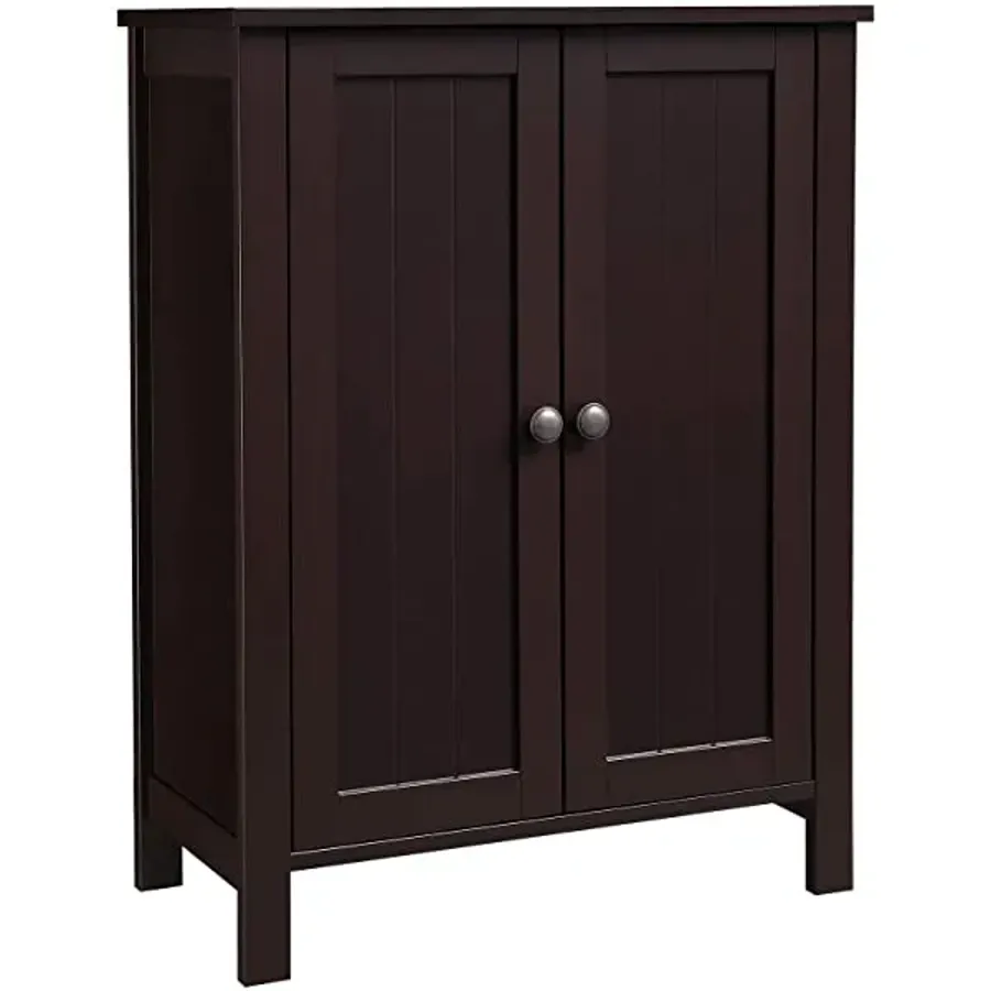 Bathroom Floor Storage Cabinet with Double Door Adjustable Shelf