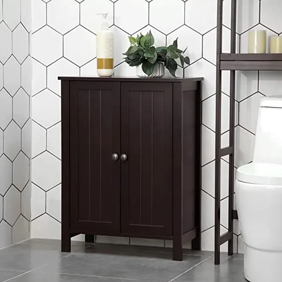 Bathroom Floor Storage Cabinet with Double Door Adjustable Shelf