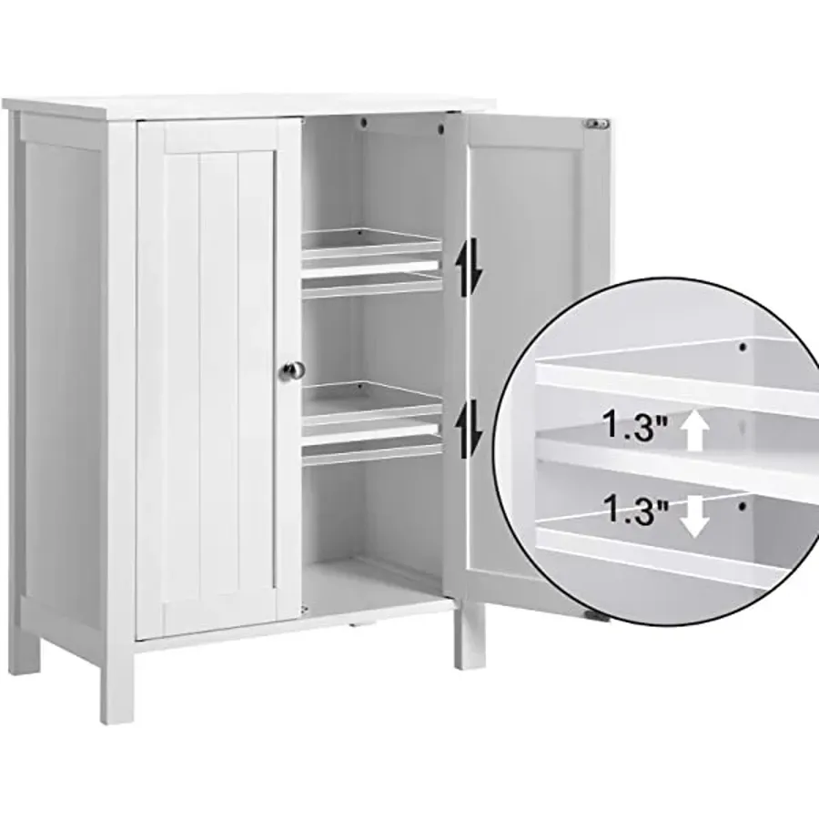 Bathroom Floor Storage Cabinet with Double Door Adjustable Shelf