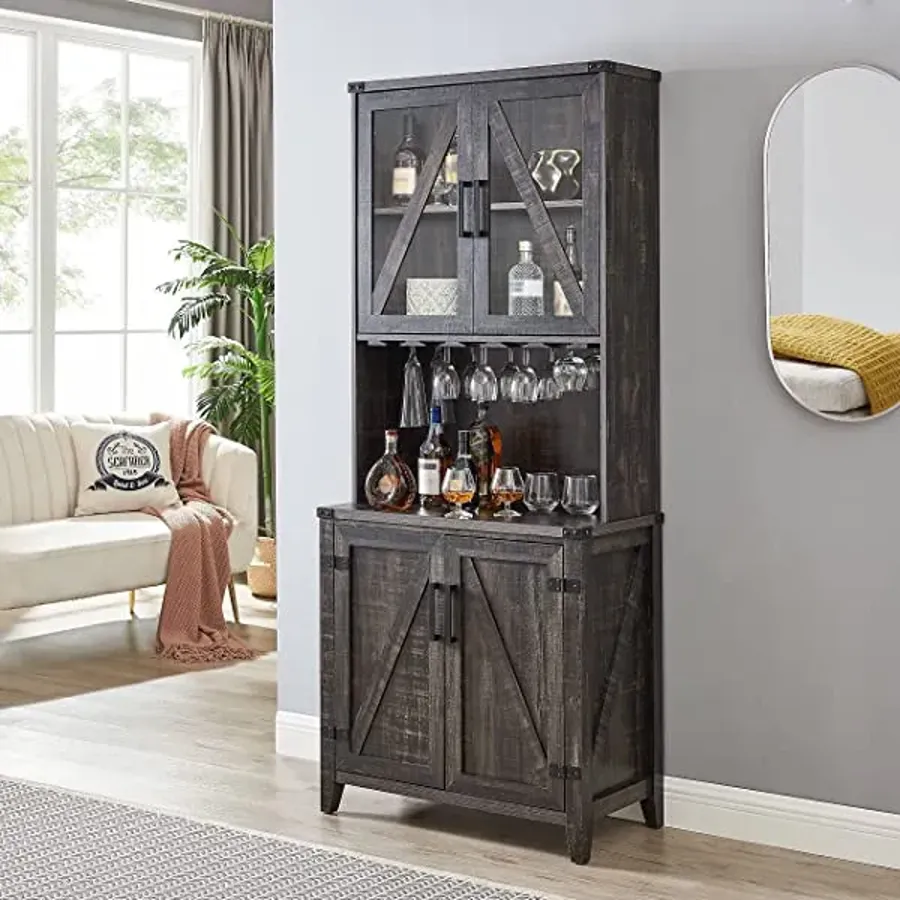 Bar Cabinet with Upper Glass Cabinet