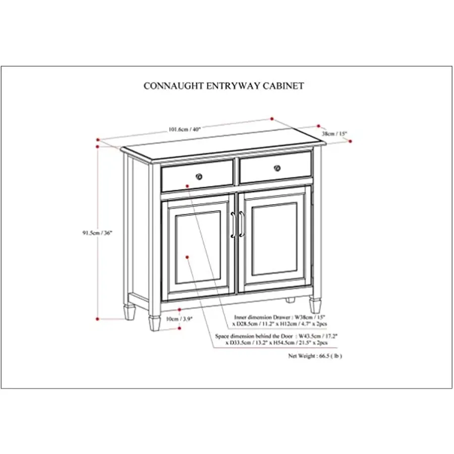 SOLID WOOD 40 inch Wide Transitional Entryway Storage Cabinet