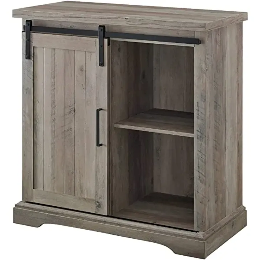 Modern Farmhouse Sliding Slat Door Storage Cabinet