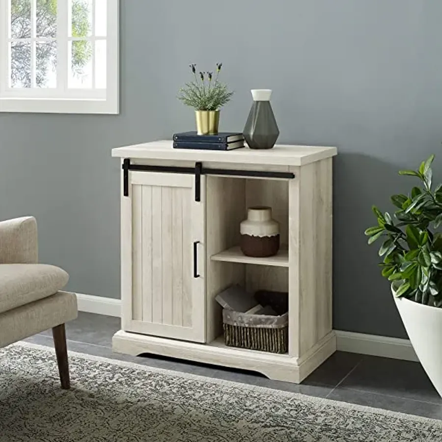 Modern Farmhouse Sliding Slat Door Storage Cabinet