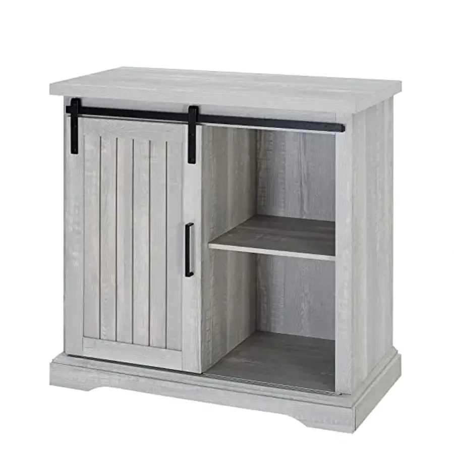 Modern Farmhouse Sliding Slat Door Storage Cabinet