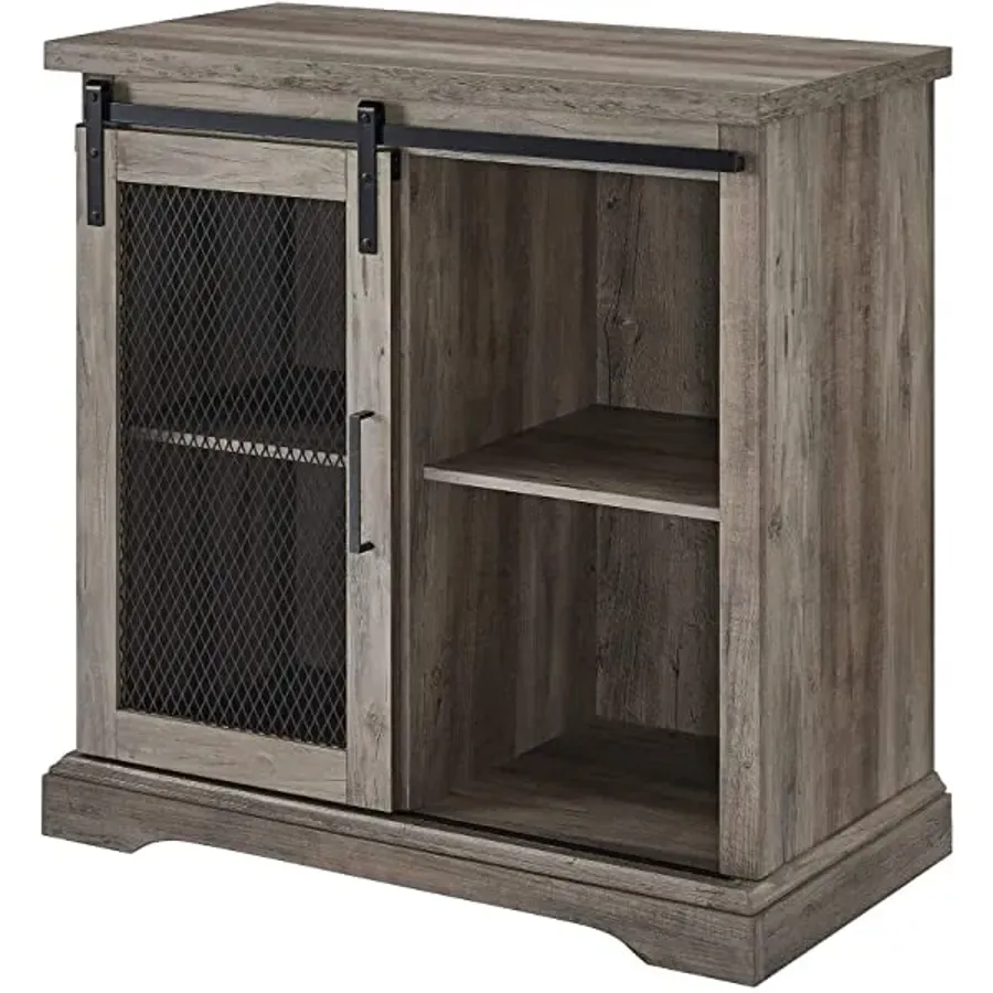 Modern Farmhouse Sliding Slat Door Storage Cabinet