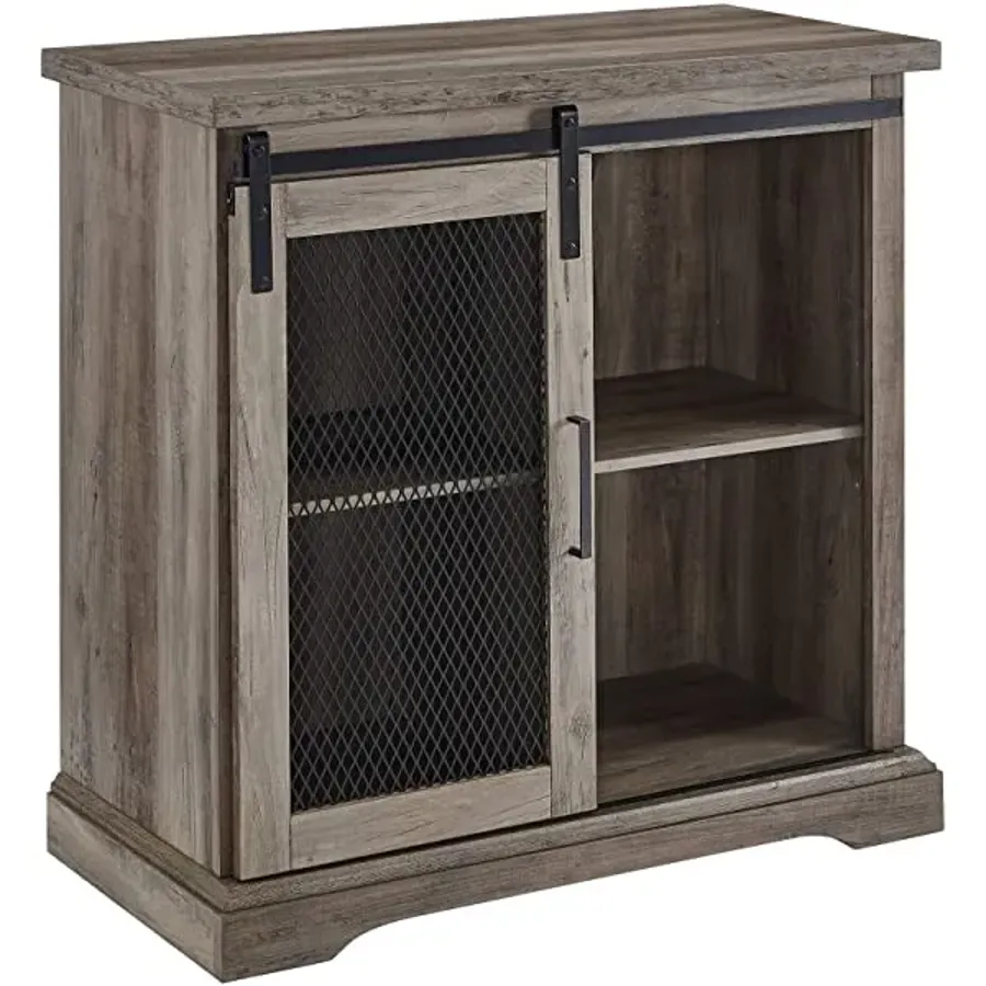 Modern Farmhouse Sliding Slat Door Storage Cabinet