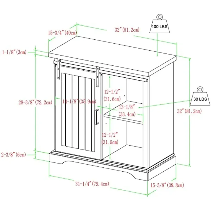 Modern Farmhouse Sliding Slat Door Storage Cabinet