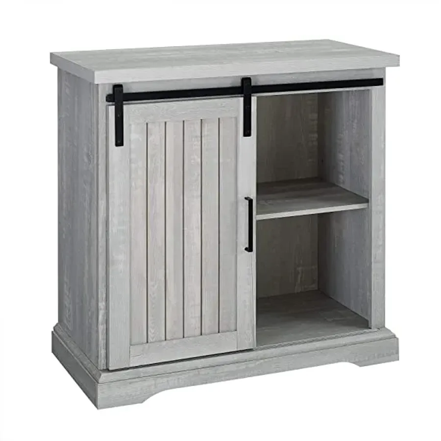 Modern Farmhouse Sliding Slat Door Storage Cabinet